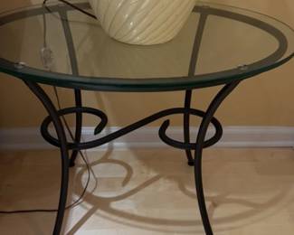 Wrought Iron and Glass Top Accent Table 