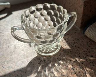 Hobnail Pattern Glass Sugar Bowl 