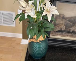 Artificial Stargazer Lily Arrangement in Ribbed Vase 