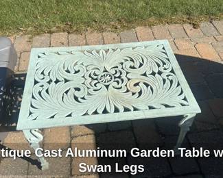 Antique Cast Aluminum Garden Table with Swan Legs 