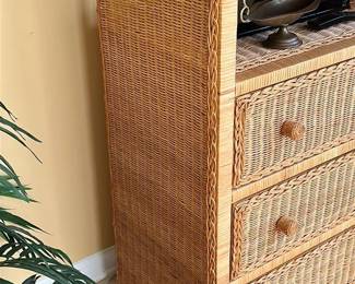 Wicker Dresser with Three Drawers and Open Shelf 