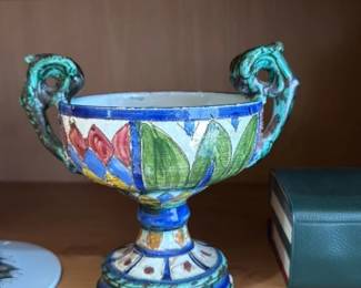 Art Deco Ceramic Urn with Dragon Handles 