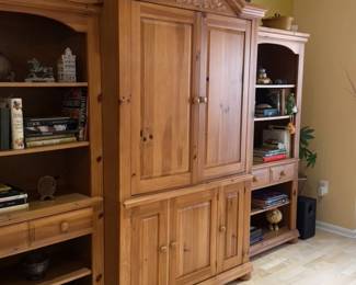 Pine Wood Entertainment Center with Bookcases 