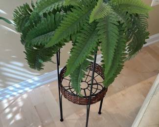 Artificial Boston Fern Plant in Wicker and Metal Stand 