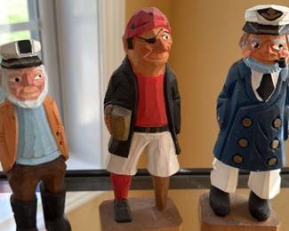 Set of Three Hand Carved Wooden Nautical figures