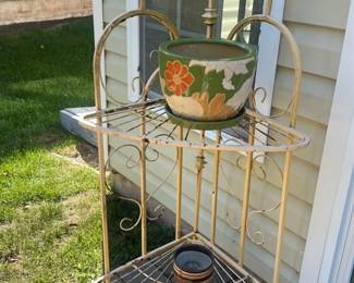 Vintage Wrought Iron Corner Plant Stand 