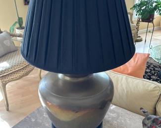 Contemporary Glazed Ceramic Table Lamp with Pleated Shade 