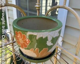 Vintage Wrought Iron Corner Plant Stand 
