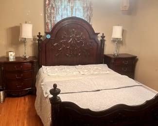Queen Size Bed with box springs and two nightstands