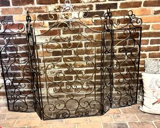 Iron with Antique Brass Finish 5 panel Old World Fireplace Screen 58" wide 