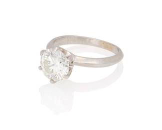 168
A Platinum and Diamond Ring
Centering a round diamond weighing approximately 2.05 carats

Size: 5 1/4
4.88 grams gross
Estimate: $7,500 - $9,500
