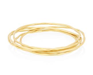 172
Ippolita: Five 18K Gold Bangles
Of an organic wave pattern, signed Ippolita
5 pieces

Measures: 7 3/4 in.
42.3 grams gross
Estimate: $2,000 - $3,000