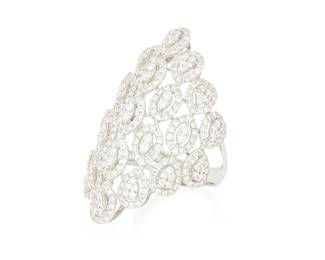 242
An 18K White Gold and Diamond Ring
Featuring pear and marquise motifs set with round diamonds weighing approximately 2.48 carats

Size: 6 1/2
8.2 grams gross
Estimate: $1,000 - $2,000
