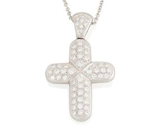 192
Recarlo: An 18K White Gold and Diamond Cross
Pave set with round diamonds weighing approximately 1.20 carats, signed Recarlo with Italian assay marks

Chain: 18 in., Pendant: 1 3/4 x 1 in.
17.0 grams gross
Estimate: $2,000 - $3,000
