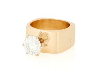 6
A 14K Gold and Diamond Ring
Centering a round brilliant-cut diamond weighing 2.02 carats, set in a high polish gold band

Size: 5 1/4
17.4 grams gross

Accompanied by a GIA Report numbered #1236579593, dated May 07, 2025, stating the diamond as Natural with a color grade of F and a clarity grade of VS2, no fluorescence.
Estimate: $10,000 - $15,000