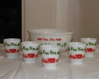 Vintage Egg Nog punch bowl set
