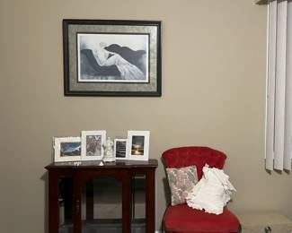 antique chair , cabinet and pics
