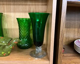 Diamond Pattern Green Hoosier Glass Vase - Fostoria Green Glass Vase