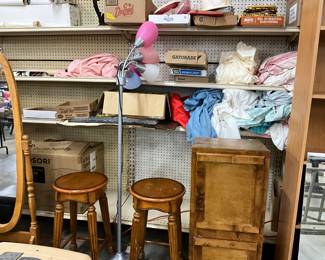 Adjustable Floor Lamp - Wooden Stools - Wood Cupboard