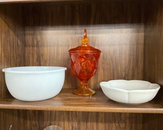 Milk Glass Mixing Bowl - Viking Glass Persimmon Covered Candy Dish