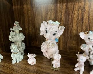 1950's -1960's Porcelain "Spaghetti Elephant" Figurines