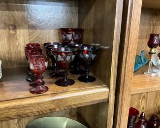 1900's Ruby Red Glass Cardinal Wine Glasses & Goblets