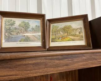 Currier & Ives Framed "The Roadside Mill" & "American Homestead Autumn"