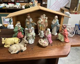 Porcelain & Wood Nativity Set