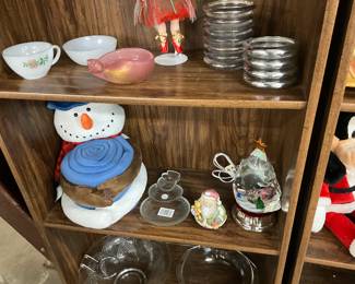 Plush Snowman w/Blanket - Frosted Crystal Snowman Dish - Snowman Votive Candle Holder - Tree Shaped Snowman Snow Globe w/Light
