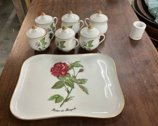 Porcelain "Rosier du Bengale" Rose Pattern Tea Set Paris France