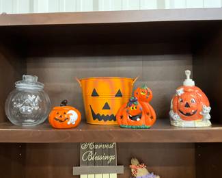 Libbey Clear Glass Pumpkin Jar w/Lid - Ceramic Pumpkin Dish w/Lid - Metal Pumpkin Pail - Pumpkin Votive Holder - Ceramic Pumpkin Pump Dispenser