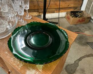 Green Glass Punch Bowl Platter