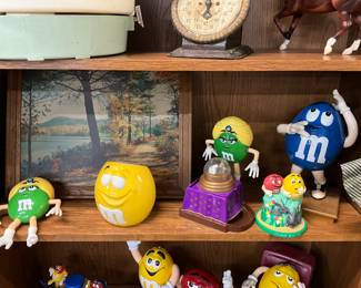Framed Print - M&M Items: Green Fortune Teller * Yellow Mug * Green Fortune Teller Candy Dispenser * Wild Adventures Pygmy Bunnies Bank top * Blue Candy Dispenser