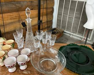 Cut Glass Decanter w/ Wine Glasses