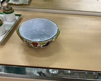 Italy Richard Ginori Palermo Green Porcelain Condiment Set - Majolica Italy Pottery Fruit Bowl