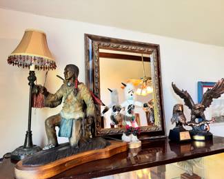 Mirror, lamp, Indian bronze