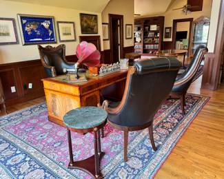 Desk, rug, chairs