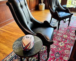 Pair chairs, rug