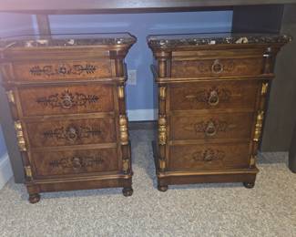 2 INLAID MARBLE TOP NIGHT STANDS MADE IN ITALY . HIGH QUALITY !!!!