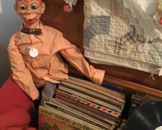 Ventriloquist doll, quilts and records
