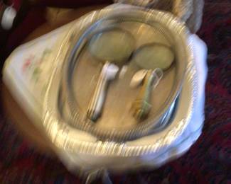 Vintage silver plate tray with vintage magnifying glasses 