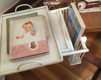 Antique baby book, bed tray
