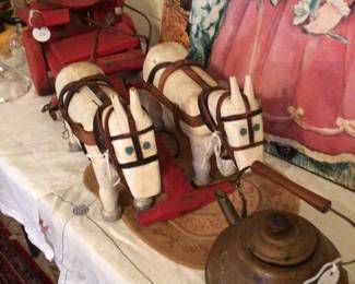 Vintage handcrafted horses and cart