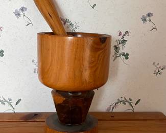 Vintage Wooden Mortar and Pestle Set in Natural Finish