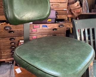 Vintage Green Swivel Bar Stool with Chrome Base