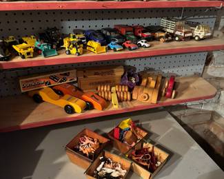 Vintage Diecast Hotwheels and Matchbox Toy Cars, Handcrafted Wooden Toys