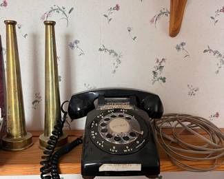 Vintage Black Rotary Telephone with Brass Horns