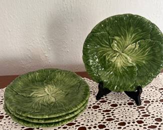 Green Cabbage Leaf Italian Plates Set of 4