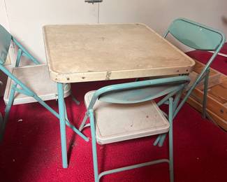 Vintage Samsonite Childs Folding Table and Chairs Set in Aqua Blue