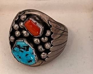 Vintage Large Silver Ring with Turquoise